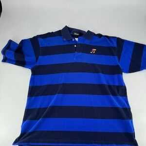 Ashworth Mens XXL‎ Kansas Jayhawks KU Polo Shirt Blue Navy Striped Cotton Pique